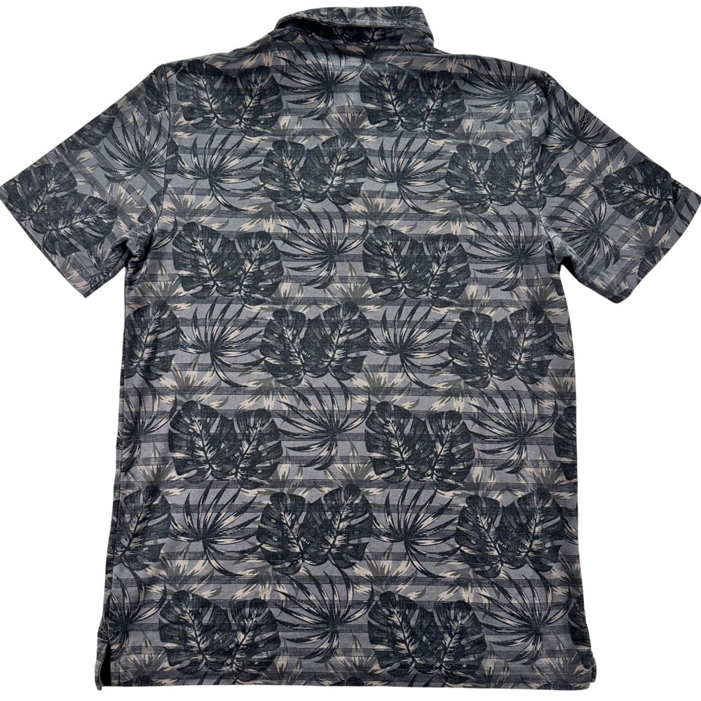 Travis Mathew Mens Gray Black Tropical Leaf Stripe Polo Shirt Size Medium Golf - Picture 4 of 11